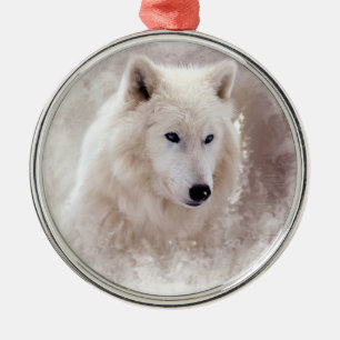 WHITE SIBERIAN HUSKY. METALEN ORNAMENT