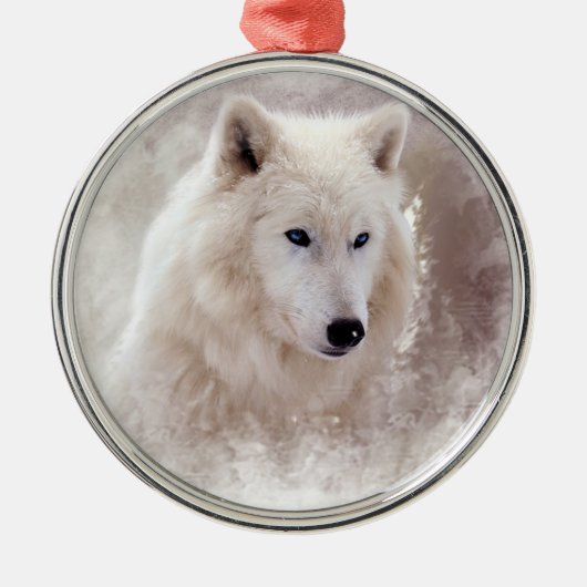 WHITE SIBERIAN HUSKY. METALEN ORNAMENT (Voorkant)