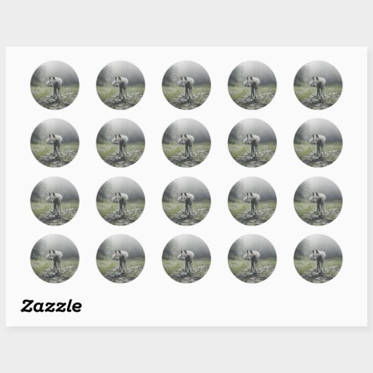 White Siberian Husky Ronde Sticker (Vel)