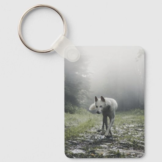 White Siberian Husky Sleutelhanger (Voorkant)