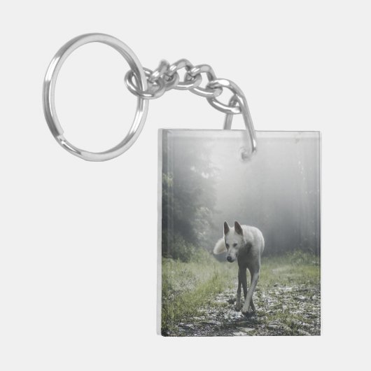White Siberian Husky Sleutelhanger (Voorkant Links)