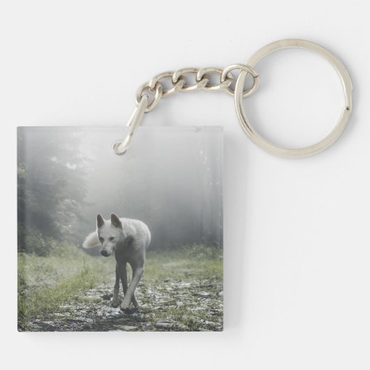 White Siberian Husky Sleutelhanger (Achterkant)