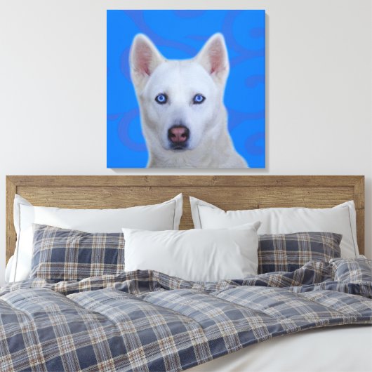 White Siberian Husky Wrapped Canvas (Insitu (Slaapkamer))