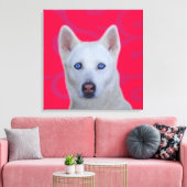 White Siberian Husky Wrapped Canvas (Insitu (Woonkamer))