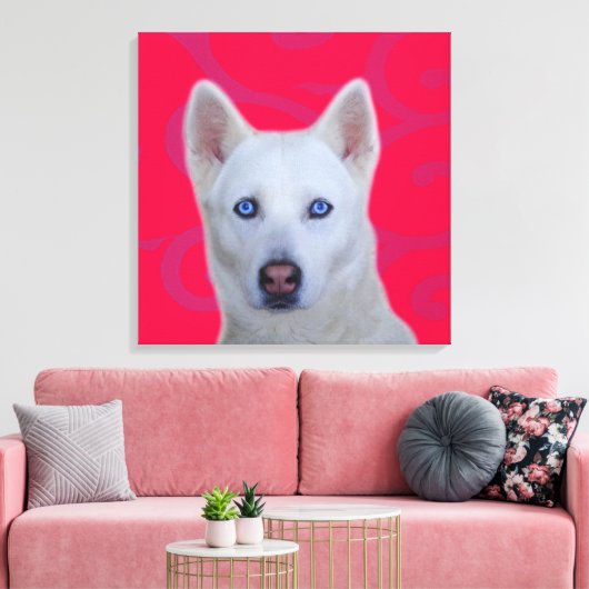 White Siberian Husky Wrapped Canvas (Insitu (Woonkamer))