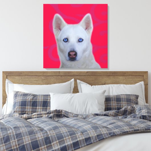 White Siberian Husky Wrapped Canvas (Insitu (Slaapkamer))