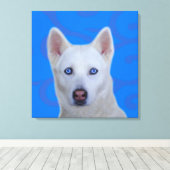 White Siberian Husky Wrapped Canvas Afdruk (Insitu (Houten vloer))