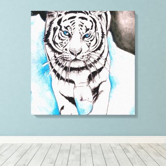 White Siberian Tiger Sow Canvas Afdruk (Insitu (Houten vloer))