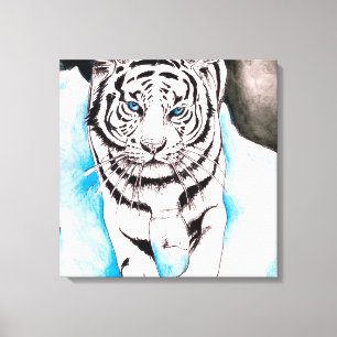 White Siberian Tiger Sow Canvas Afdruk