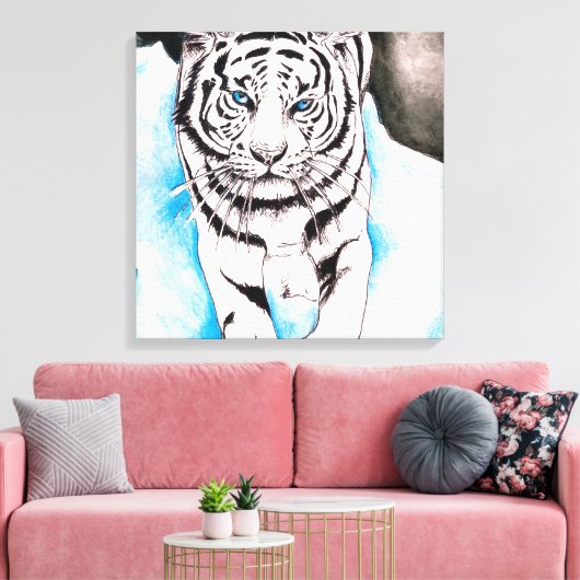 White Siberian Tiger Sow Canvas Afdruk (Insitu (Woonkamer))
