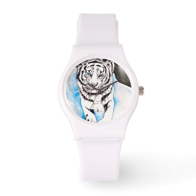 White Siberian Tiger Sow Horloge (Voorkant)