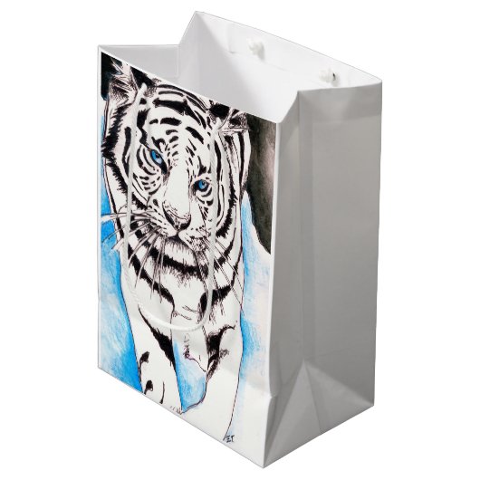 White Siberian Tiger Sow Medium Cadeauzakje (Voorkant Gekanteld)
