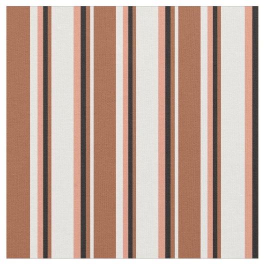 White, Sienna, Black en Dark Salmon Pattern Stof (Close Up)