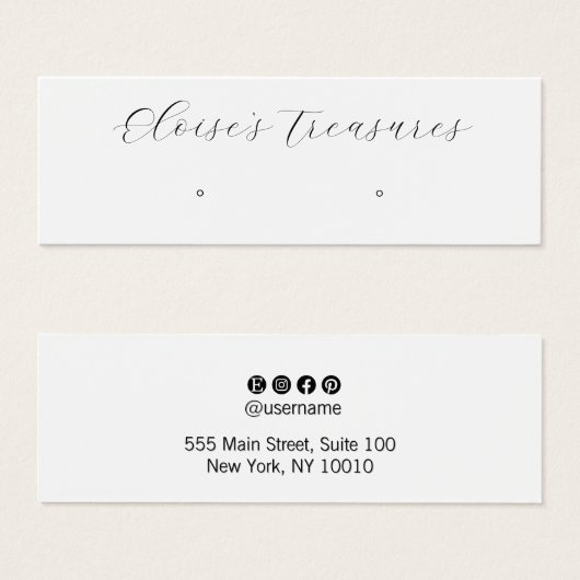 White Signature Script  Stud Earring Display Mini Visitekaartjes (Voorkant /achterkant)
