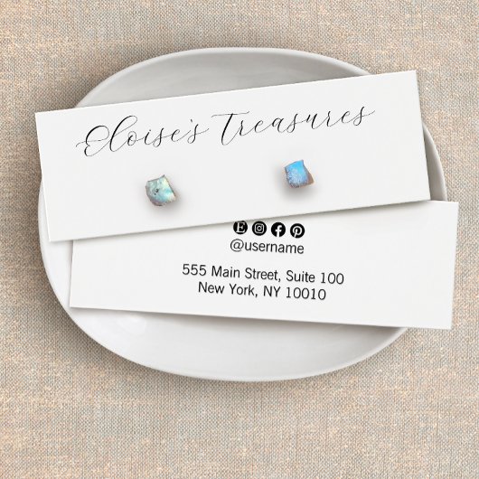 White Signature Script  Stud Earring Display Mini Visitekaartjes