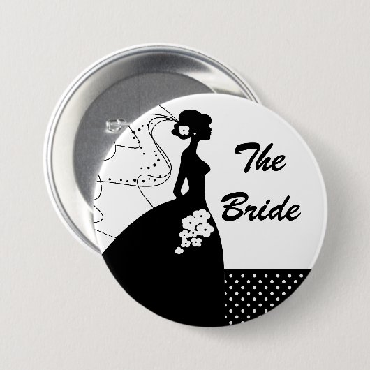 White Silhouette Bride Bridal Party Button (Voorkant /achterkant)