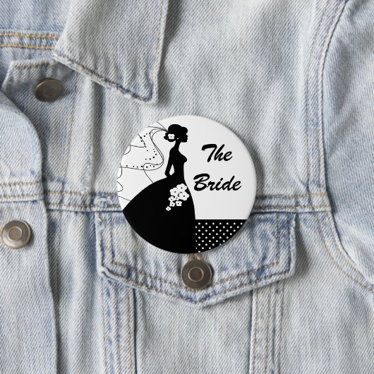 White Silhouette Bride Bridal Party Button (In situ)