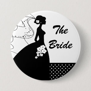 White Silhouette Bride Bridal Party Button