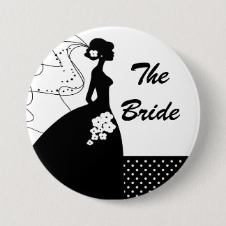 White Silhouette Bride Bridal Party Button