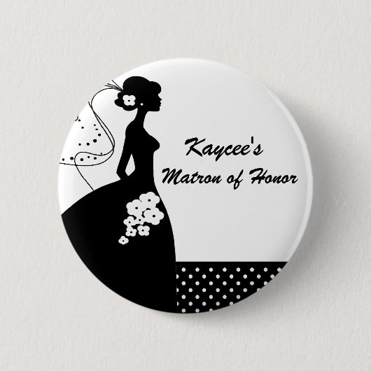 White Silhouette Bride Matron of Honor Button (Voorkant)