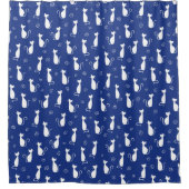 White Silhouette Cats Pattern op Blue Douchegordijn (Voorkant)