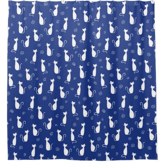 White Silhouette Cats Pattern op Blue Douchegordijn (Voorkant)