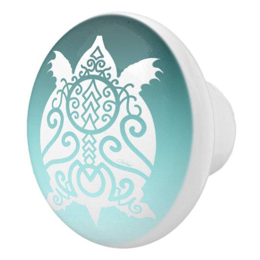 White Silhouette Snapper Turtle Keramische Knop (Rechts)