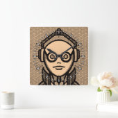 White silhuette on black Desk Mat Square Wall Cloc Vierkante Klok (Huis)