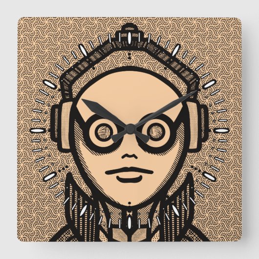 White silhuette on black Desk Mat Square Wall Cloc Vierkante Klok (Voorkant)