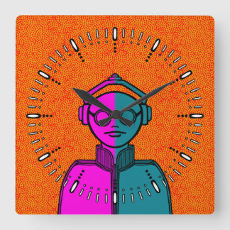 White silhuette on black Desk Mat Square Wall Cloc Vierkante Klok