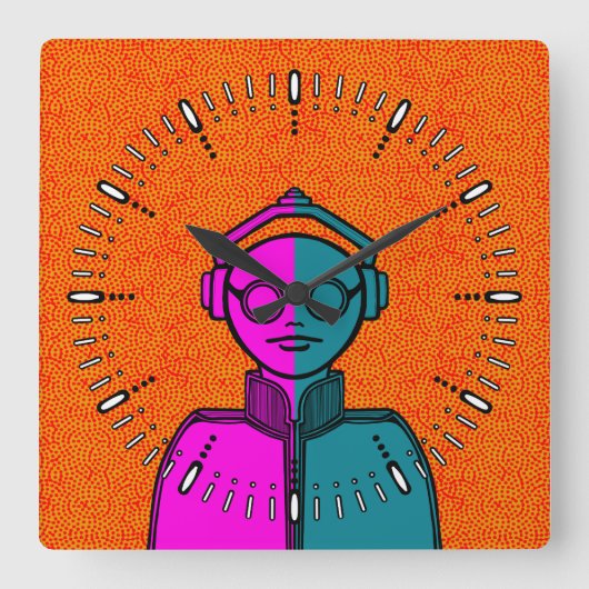 White silhuette on black Desk Mat Square Wall Cloc Vierkante Klok (Voorkant)