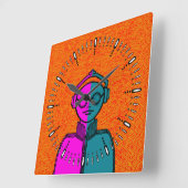 White silhuette on black Desk Mat Square Wall Cloc Vierkante Klok (Hoek)