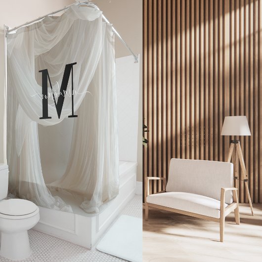 White Silk Black Bold Monogram Schattige Script We Douchegordijn