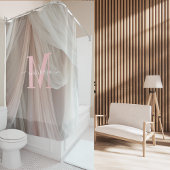 White Silk Pink Monogram Elegant Script Wedding Douchegordijn