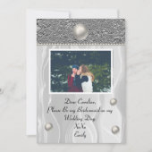 White Silk & Silver Foil met foto van Bridesmaid Kaart (Voorkant)