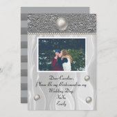 White Silk & Silver Foil met foto van Bridesmaid Kaart (Voorkant / Achterkant)