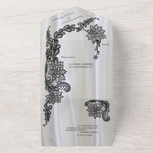 White silk with Black lace All In One Uitnodiging (Buitenkant)