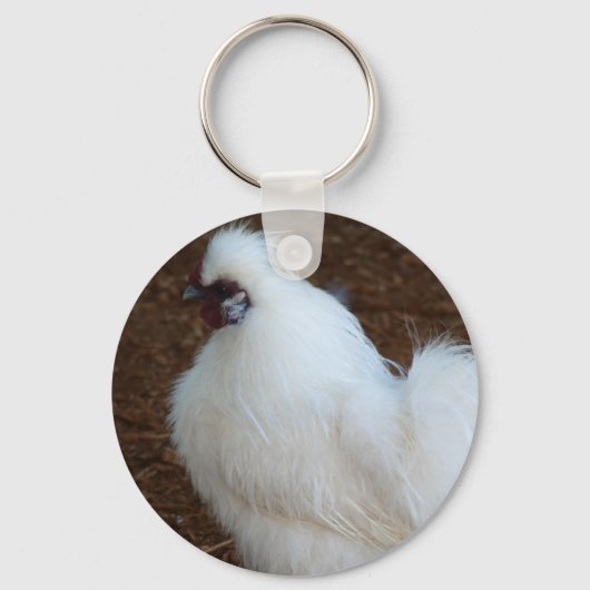 White Silkie Chicken Sleutelhanger (Voorkant)