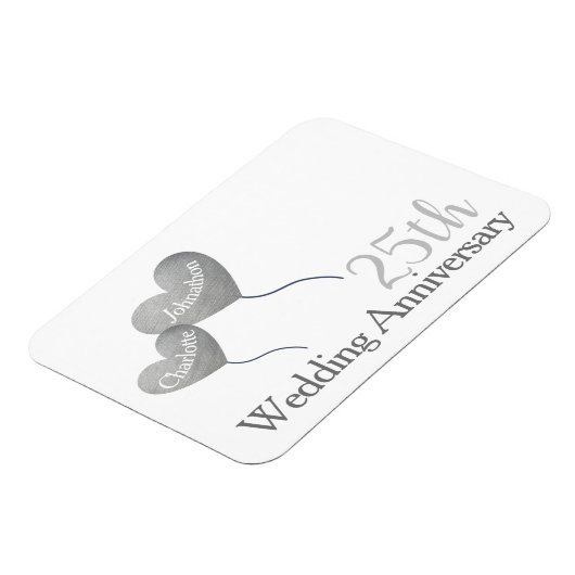 White & Silver 25th bruiloft cadeau Magneet (Linkerzijde)