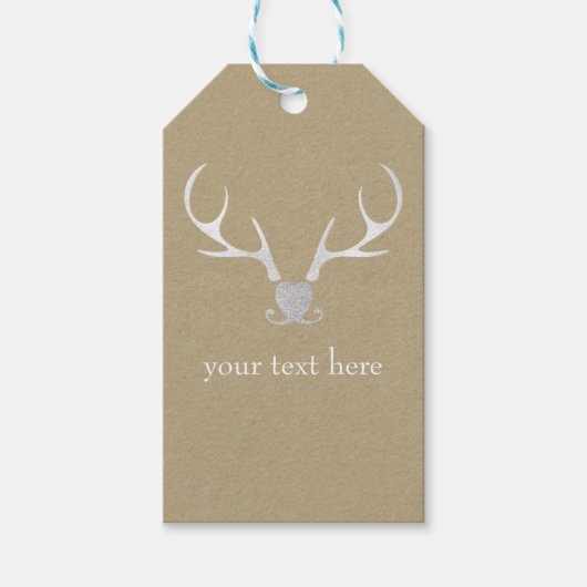 White Silver Antlers & Brow Paper Rustic Wedding Cadeaulabel (Voorkant)