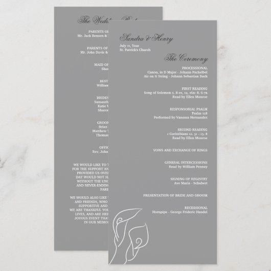 White & Silver Calla Lelies huwelijksprogramma Programmakaart (Voorkant / Achterkant)