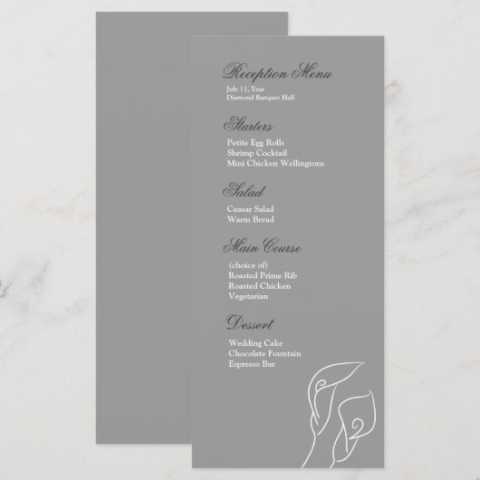 White & Silver Calla Lelies Receptie Menu (Voorkant / Achterkant)