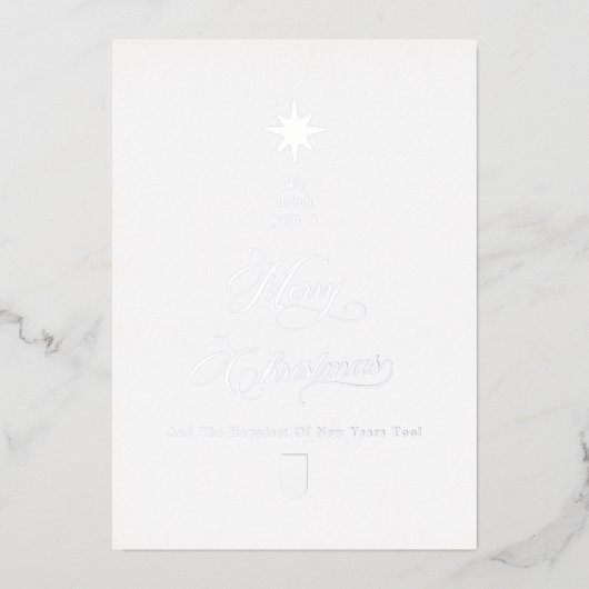 White Silver Calligraphy Christmas Card Folie Feestdagenkaart (Voorkant)