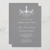 White & Silver Chandelier Invitation Kaart (Voorkant / Achterkant)