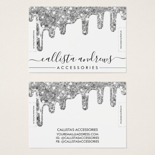 White Silver Chunky Glitter Drift Bracelet Display Visitekaartje (Voorkant /achterkant)