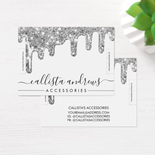 White Silver Chunky Glitter Drift Bracelet Display Visitekaartje (Bureau)