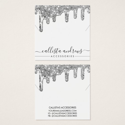 White Silver Chunky Glitter Drift Ketting Display Vierkante Visitekaartjes (Voorkant /achterkant)
