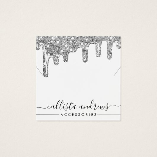 White Silver Chunky Glitter Drift Ketting Display Vierkante Visitekaartjes (Voorkant)