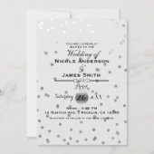 White Silver Confetti Stippen Elegant Modern Weddi Kaart (Voorkant)