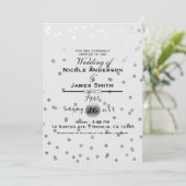 White Silver Confetti Stippen Elegant Modern Weddi Kaart (Staand voorkant)